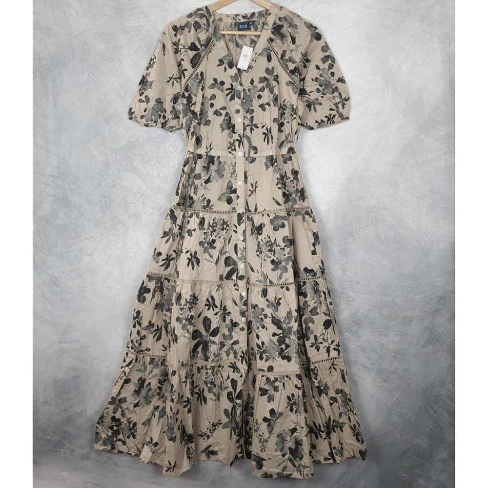 Gap Dress Womens XS Floral Puff Sleeve Button Front Maxi Tiered Cottagecore